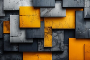 Poster - This image displays a modern abstract design, where yellow and gray blocks interlock to create a visually engaging pattern