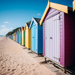 Poster - A row of colorful beach huts.