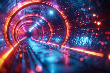 Poster - An electrifying image depicting a futuristic tunnel bathed in neon pink and blue lights, evoking a sense of speed and modernity