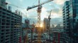 © visoot - Construction site view with tower crane. Generative AI.