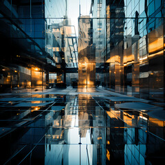 Canvas Print - Abstract reflections in a glass building. 