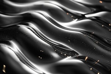 Poster - A luxurious abstract image showcasing black metallic waves with a scattering of subtle glitter throughout