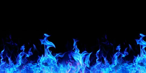 Poster - texture of blue fire on black background, flame, blue fire with smoke on dark background. black wall