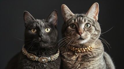 Naklejka na meble Collared Feline Companions: Cats wearing decorative collars, enhancing their beauty and elegance.
