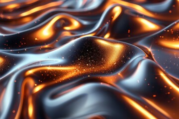 Poster - Vibrant orange waves with sparkling particles give off warmth and dynamic movement