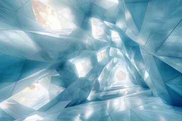 Poster - Surreal, crystalline blue tunnel creates a sense of infinity, perfect for a visionary or futuristic concept