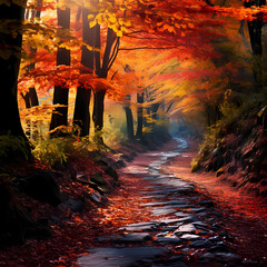 Wall Mural - Vibrant autumn leaves in a forest. 