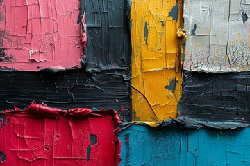 Poster - Close-up view portraying the richly textured layers of abstract paint, highlighting the vibrant contrast and depth