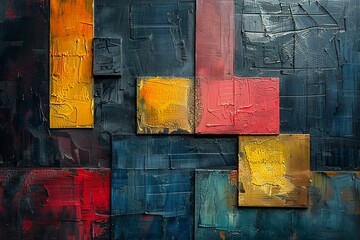 Poster - This image showcases a vibrant, textured abstract acrylic painting with bold blocks of color