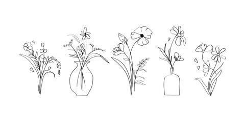 Canvas Print - minimal botanical summer graphic sketch line art drawing, trendy tiny tattoo design, leaf elements vector illustration
