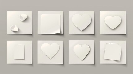 Poster - Peel off paper labels with circles, squares, rectangles, and hearts. Blank sticky notes, adhesive tags with curl corners on a realistic background modern illustration.