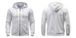 © Transparent png - Realistic white hoodie or hoody for man. Men sweatshirt with long sleeves and drawstring, muff or kangaroo pocket.