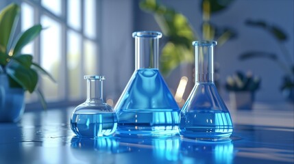 Poster - Laboratory glassware with blue liquid. Generative AI.