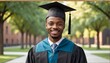 black african graduate student guy portrait wearing graduation hat and gown from Generative AI