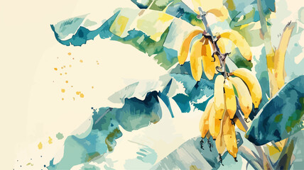 Wall Mural - Bananen Pflanze Agrar Tropisch Banane Sommer Obst Natur Blatt Wasserfarben Aquarel Vektor