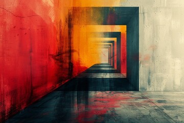 Poster - Vibrant abstract image depicting an endless corridor with bright, contrasting colors evoking a surreal atmosphere