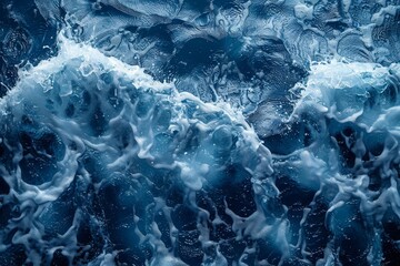 Poster - High-detail image capturing the powerful, swirling blue waves of the ocean with a blurred section in the center
