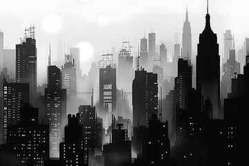 minimalist black and white cityscape