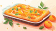 Baking tray with delicious apricot pie on light tab