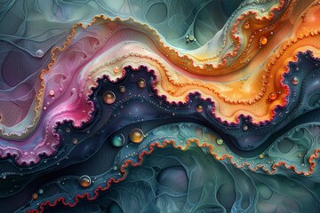 Poster - A lyrical piece of fractal art featuring natural flowing curves, rich textures and a harmonious color palette suggesting organic movement