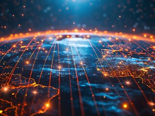 Poster - Glowing Fiber Optic Cables Spanning a Digital Globe Symbolizing Global Data Connectivity