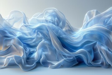 Poster - This image captures the delicate undulation of a rich azure blue silk fabric, imparting a sense of calmness and luxury