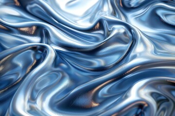 Poster - Closeup view of undulating blue silk fabric, evoking a sense of tranquility and luxury