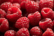 Raspberry fresh berries closeup, ripe fresh organic Raspberries red background, macro shot. Harvest concept. Top view