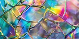 Fototapeta  - Colorful broken glass, rainbow color reflections, close up photo	
