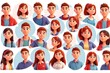 © Somphob - People avatars set. Young men and women with thinking face expressions. Modern line character heads, happy smiling thoughtful girls and guys. Flat vector illustrations isolated on white background