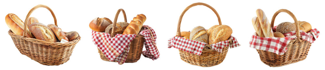 Wall Mural - Basket of Delicious Bread Transparent Background