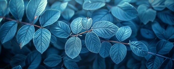 Sticker - blue plant leaves in the nature in fall season, blue background