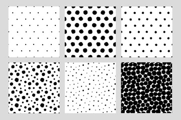 Wall Mural - Vector dot patterns set. Seamless backgrounds from brush strokes