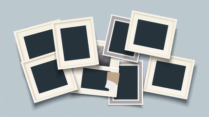 Poster - Mockup modern photo frame collage template on transparent background. Photo memory picture and sellotape sticker. Blank photography card with white border realistic set. Retro snapshot collection
