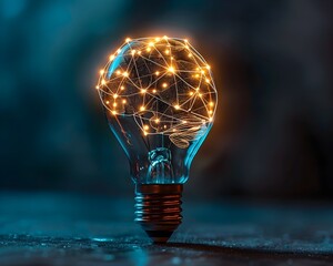 Poster - illuminated brain shaped lightbulb symbolizing interconnected ideas and innovation