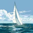 Serene Sailing Adventure on Ocean Waves Under Sunny Sky Illustration