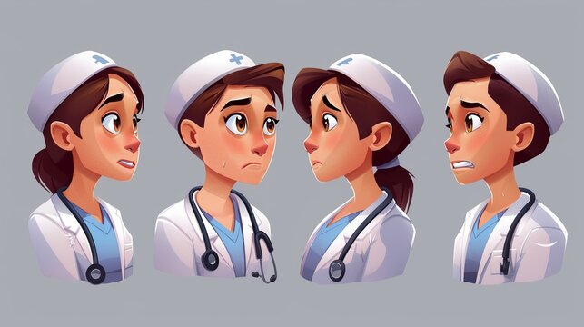 Medic man worker fear at work. Cartoon physician character clipart illustration. Medical staff in uniform. Isolated healthcare professional therapist in cap.