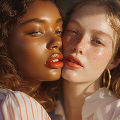 Two women with very different skin tones are standing next to each other