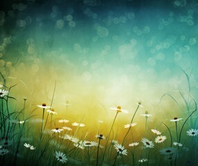 Wall Mural - Enchanted Wildflowers Meadow at Sunset with Bokeh Background