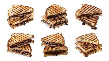 Wall Mural - Collection toast melted chocolate sandwich isolated on a transparent background, PNG