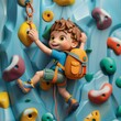 little kid do extreme sport named wall climbing. 3d cartoon