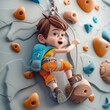 little kid do extreme sport named wall climbing. 3d cartoon