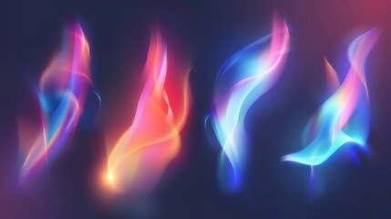 Poster - Abstract blur spot with holographic effect. Modern 3D chameleon aura gradient texture. Isolated geometric blend graphic design set. Bright, colorful, blurry dynamic brushes strokes.