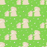 Fototapeta Pokój dzieciecy - Vector seamless spring or summer pattern with cute rabbits and daisies. Print for children textile, pack, fabric, wallpaper, wrapping.
