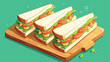 Board of tasty sandwiches with cream cheese on gree