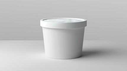 This is a mockup of a white plastic ice cream bucket container. A mockup of a 3d yogurt paper ball. A mockup of a realistic frozen food packing template for branding purposes. A mockup of a mousse