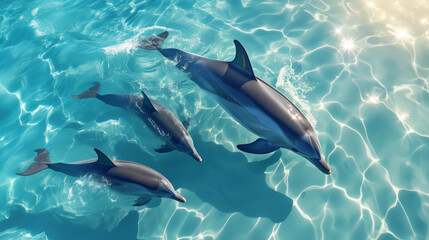 Wall Mural - Three dolphins swimming in the ocean