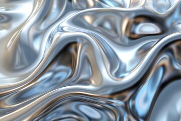 Poster - Captivating close-up of a shimmering fluid art texture resembling metallic liquid or molten silver metal