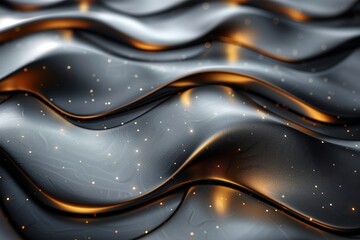 Poster - An artistic close-up of a wavy black silk cloth, sprinkled with glittering golden particles