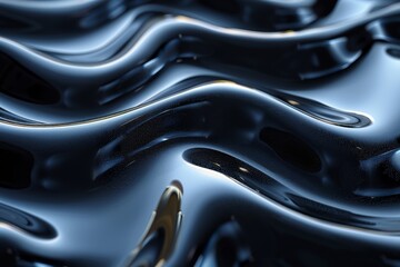 Poster - A sophisticated image of glossy blue waves with fine golden touches reflecting light